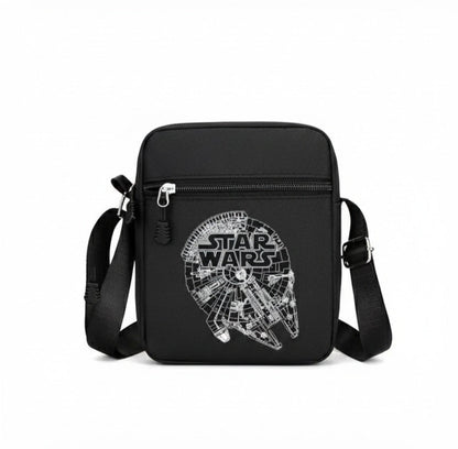 Bolso negro de mensajero, con correa ajustable y dos cremalleras, estilo casual para hombre.