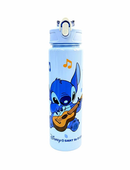 Botella portatil, azul, de plastico con diseño de Stitch. 