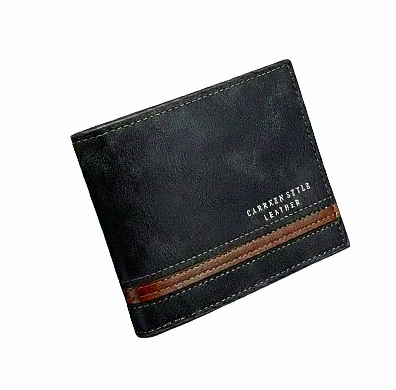 Cartera negra con raya horizontal, de cuero sintetico para hombre.