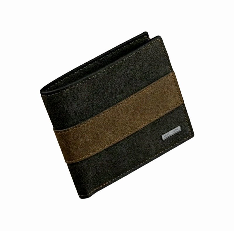 Cartera horizontal bicolor, de cuero sintetico y forro de nylon para hombre.