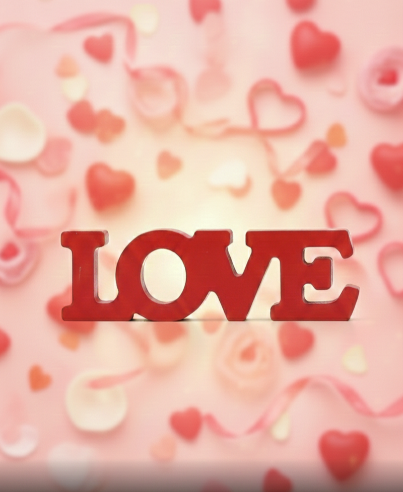 Letrero rojo de madera decorativo , Love.
