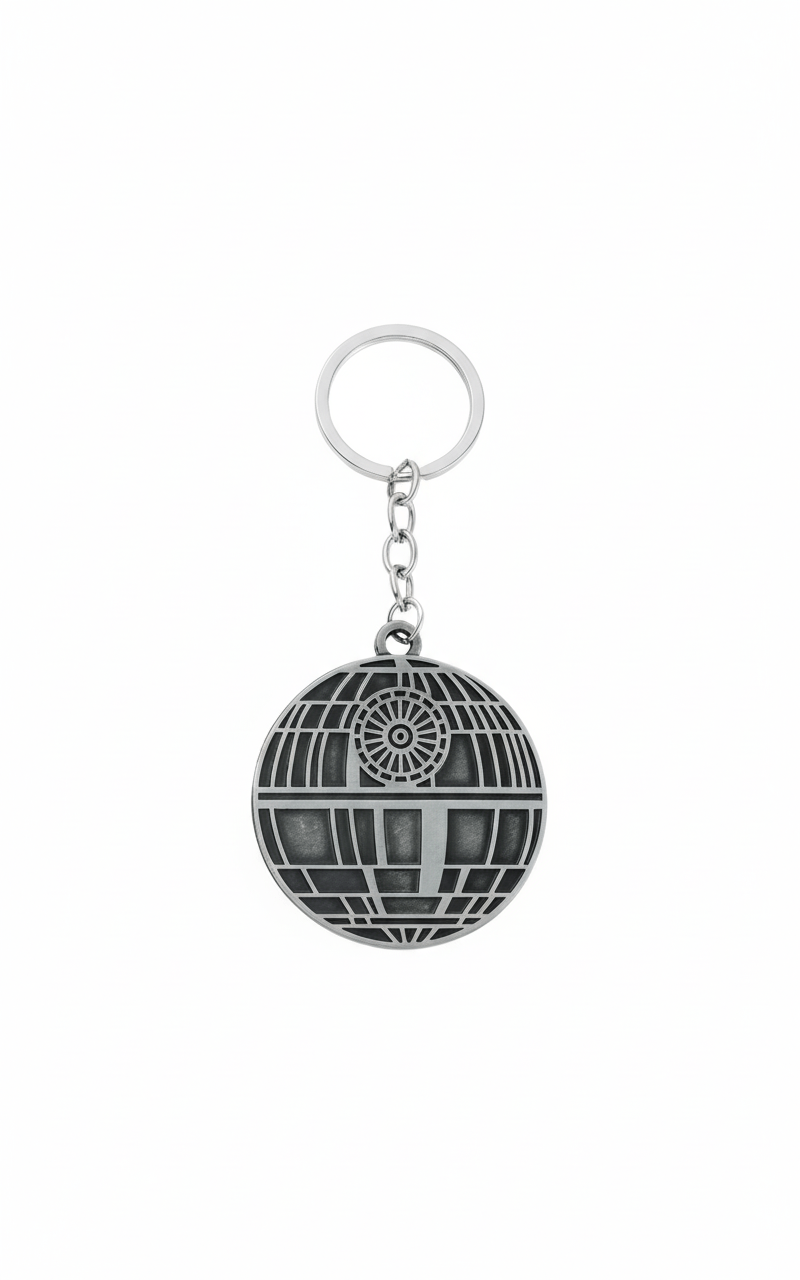 Llavero plateado de aleacion de zinc, diseño de Estrella de la muerte. 