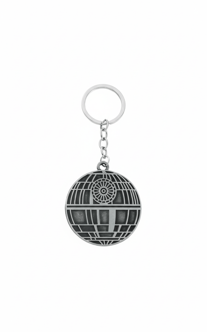 Llavero plateado de aleacion de zinc, diseño de Estrella de la muerte. 