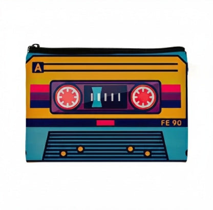 Neceser diseño retro,cinta de casette multicolor con cremallera.