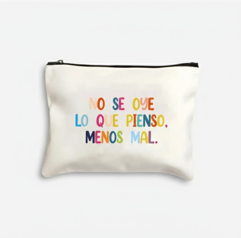 Bolsa multiusos con cierre de cremallera, diseño con frase divertida de colores , en español. 