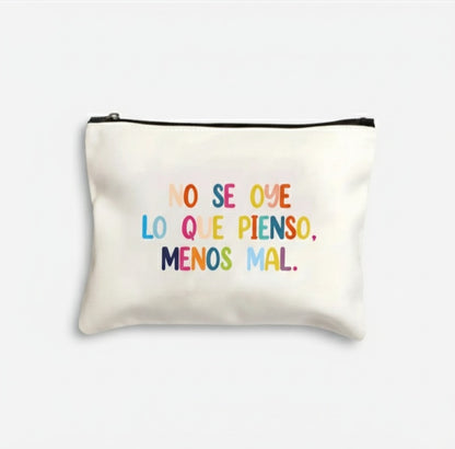 Bolsa multiusos con cierre de cremallera, diseño con frase divertida de colores , en español. 
