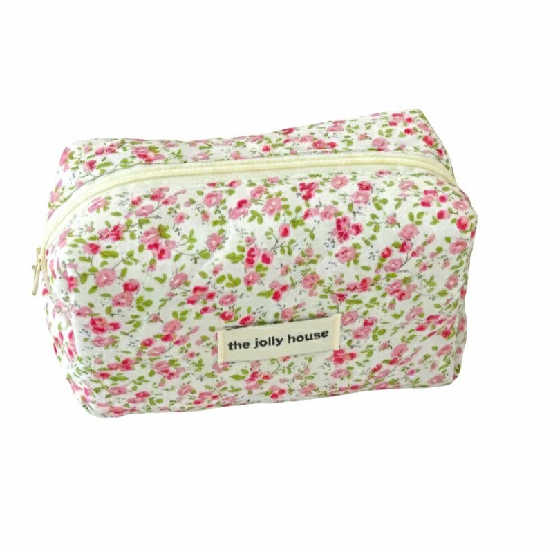 Neceser octagonal, con estampado floral y cierre de cremallera para mujer.