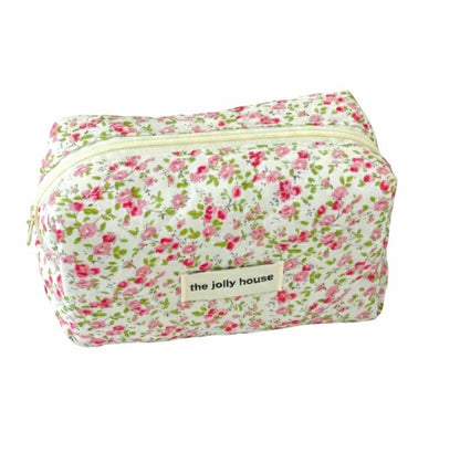 Neceser octagonal, con estampado floral y cierre de cremallera para mujer.