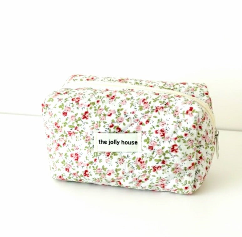 Neceser octagonal, con estampado floral y cierre de cremallera para mujer.