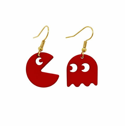 Pendientes rojos de metal de diseño retro, tematica Come Cocos.
