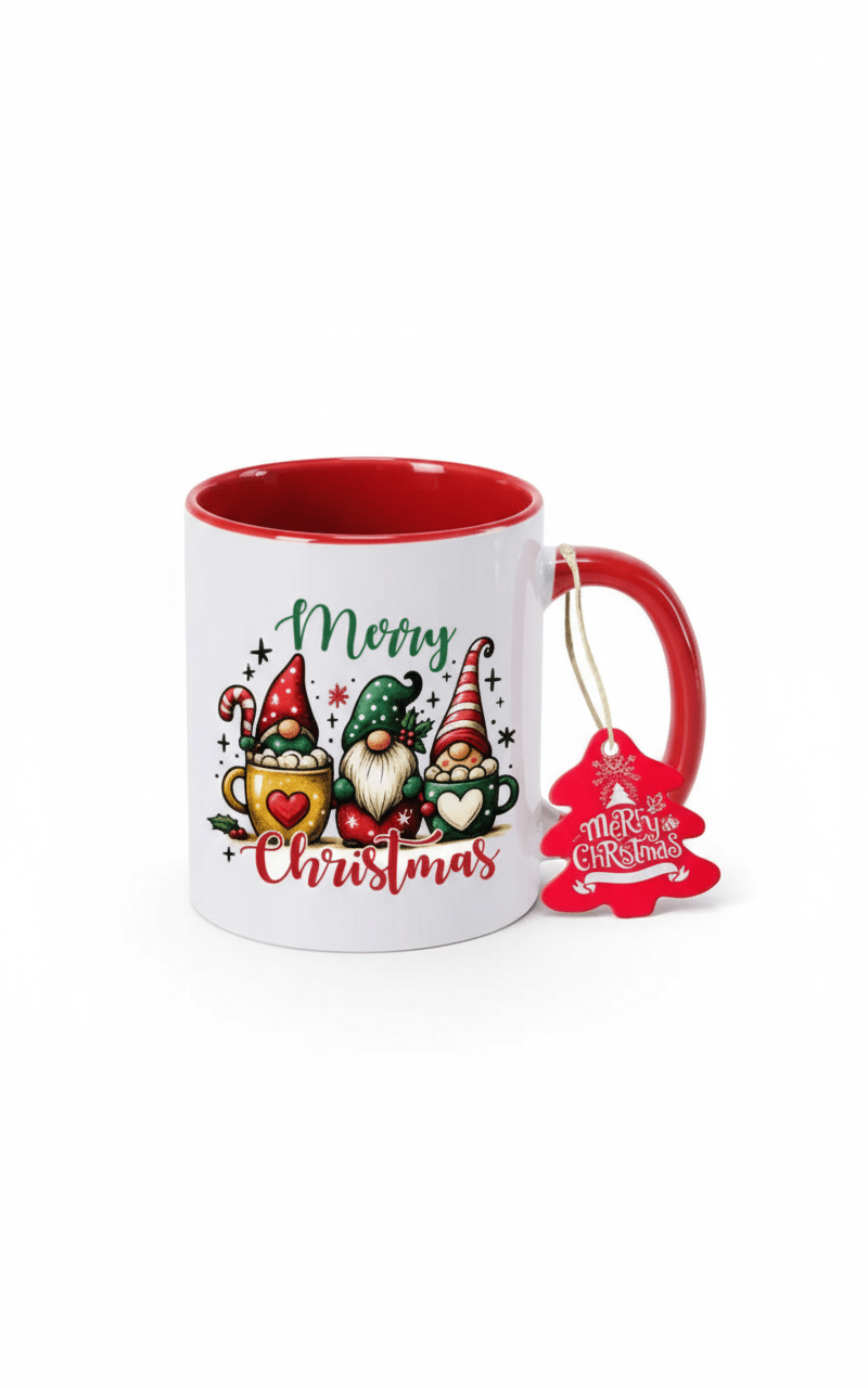 Taza de ceramica, bicolor, con dibujo navideño.