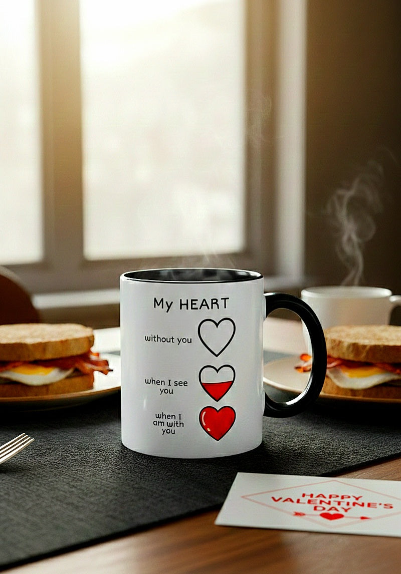 Taza de desayuno con diseño de corazon cargando, My Heart Loading.